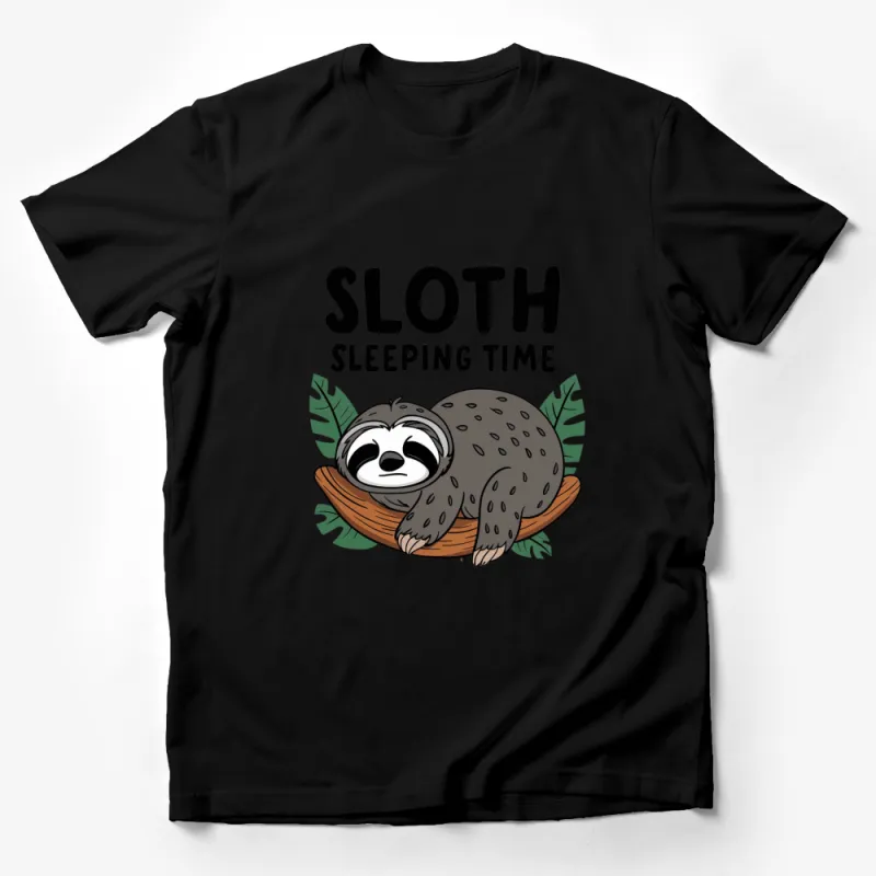 Cute Sloth Sleeping Time T-Shirt, Lazy Sloth Graphic Tee, Unisex Sloth Lover Gift Male T-Shirt