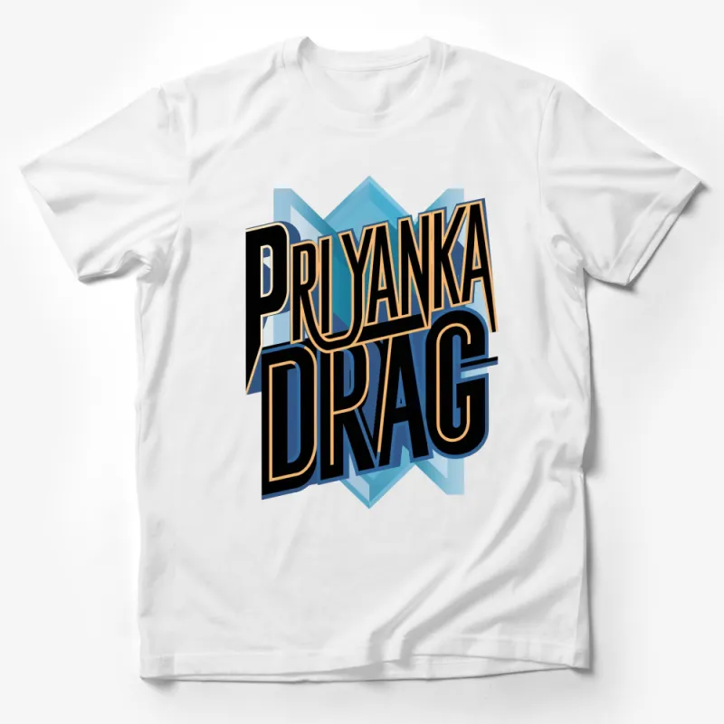 Priyanka Drag Bold Text Graphic T-Shirt, Blue Ice Crystal Design, Unisex Fashion Tee Male T-Shirt