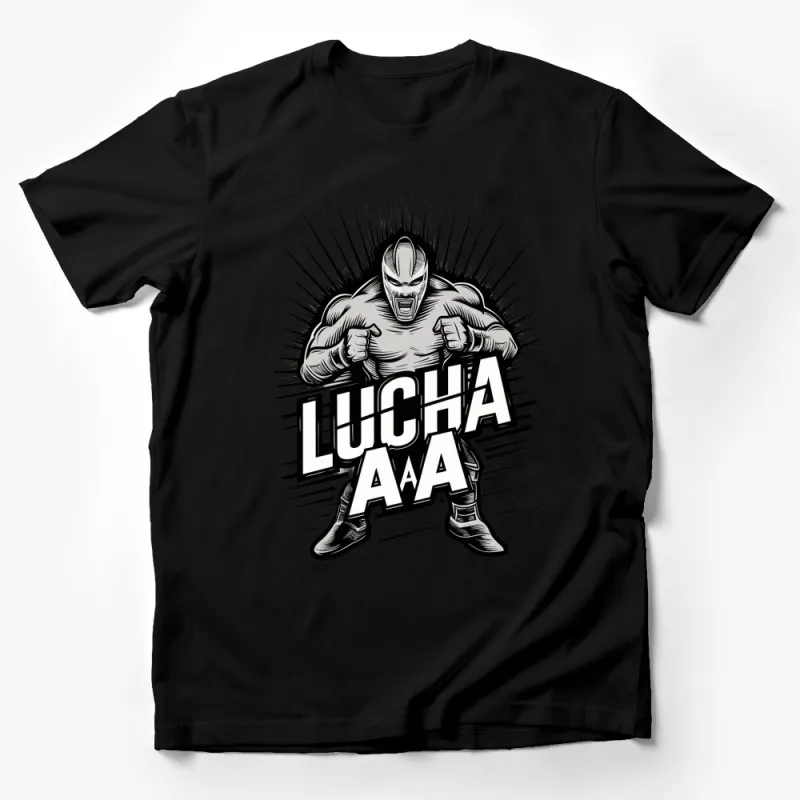 Lucha Libre AAA Wrestler T-Shirt, Mexican Wrestling Graphic Tee, Bold Black and White Design Male T-Shirt