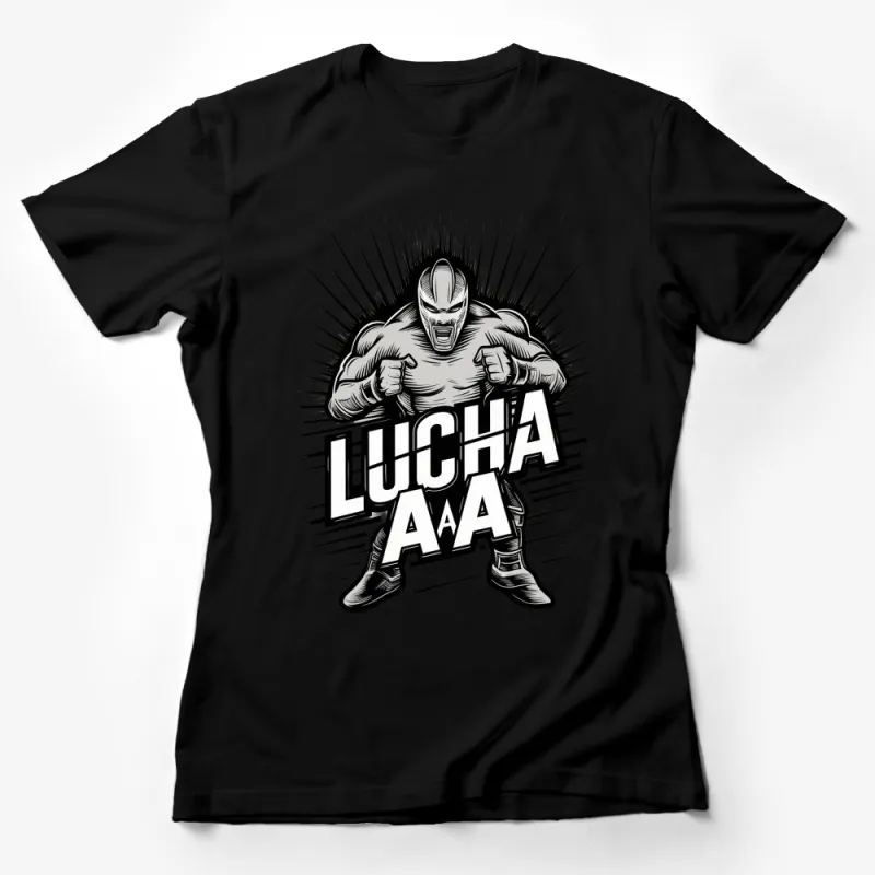 Lucha Libre AAA Wrestler T-Shirt, Mexican Wrestling Graphic Tee, Bold Black and White Design Female T-Shirt