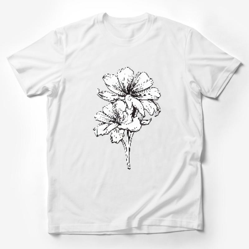 Women's Floral T-Shirt, White Ink Flower Design, Casual Cotton Tee, Botanical Print Top, Summer Fashion, Nature-Inspired Outfit Male T-Shirt