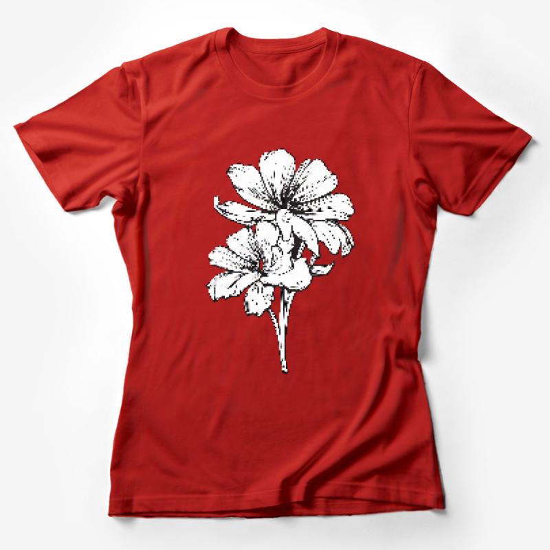 Women's Floral T-Shirt, White Ink Flower Design, Casual Cotton Tee, Botanical Print Top, Summer Fashion, Nature-Inspired Outfit Female T-Shirt