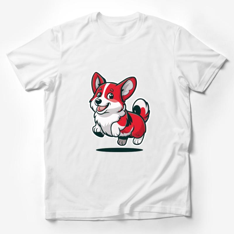 Cute Corgi Cartoon T-Shirt, Adorable Dog Lover Tee, Fun Puppy Graphic Shirt, Unisex Adult Clothing Male T-Shirt