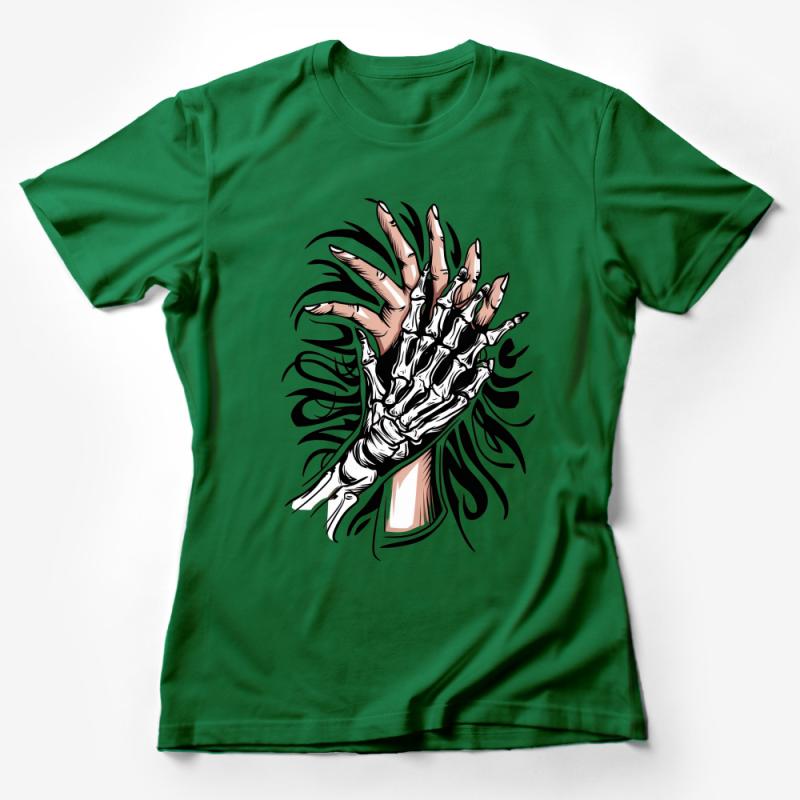 Gothic Skeleton Hands T-Shirt, Edgy Punk Bones Graphic Tee, Unisex Horror Apparel, Halloween Style Top, Unique Gift Female T-Shirt