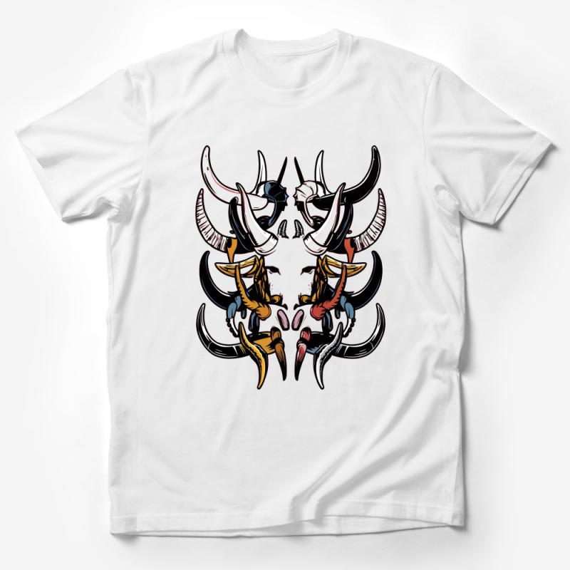 Unique Skull and Horns Illustration T-Shirt, Graphic Tee for Men and Women, Artistic Unisex Casual Wear, Edgy Fashion Top Male T-Shirt