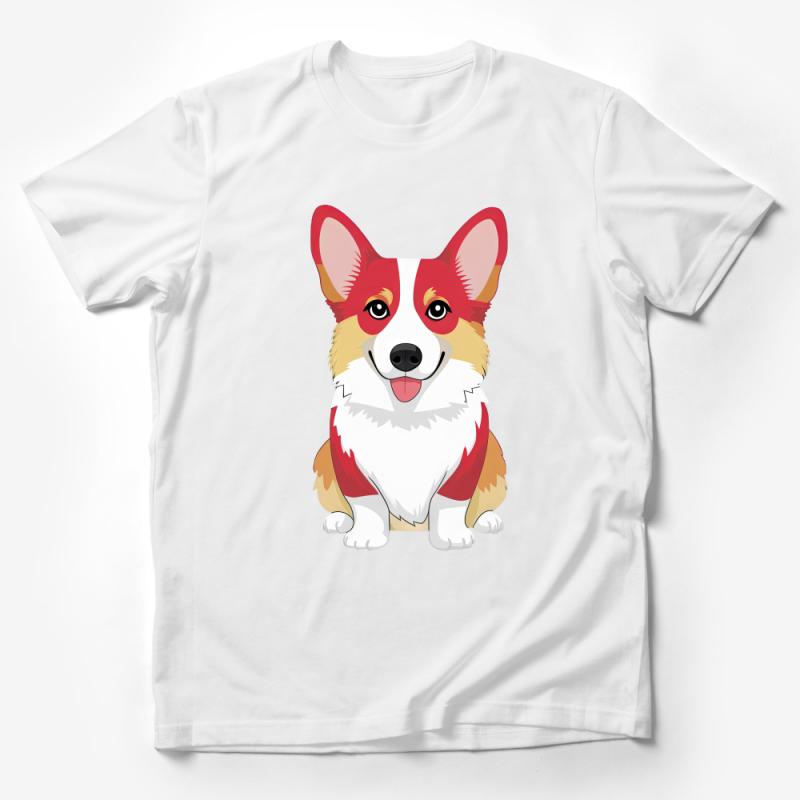 Adorable Corgi Dog Graphic T-Shirt for Pet Lovers, Cute Dog Illustration Tee Male T-Shirt