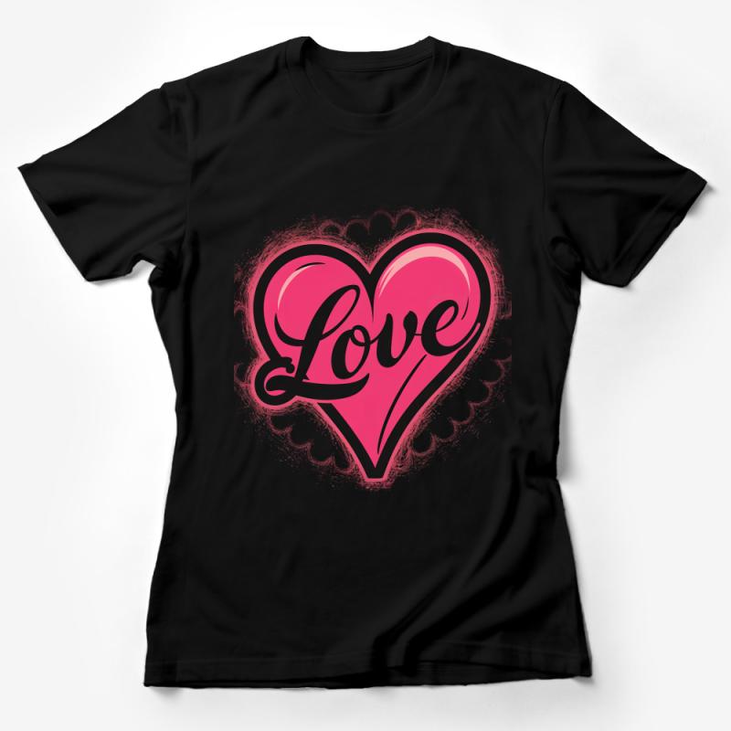 Women's Love Heart Graphic Tee, Romantic Pink Heart T-Shirt, Casual Valentine's Day Top, Soft Cotton Crewneck, Fashion Illustration Shirt Female T-Shirt