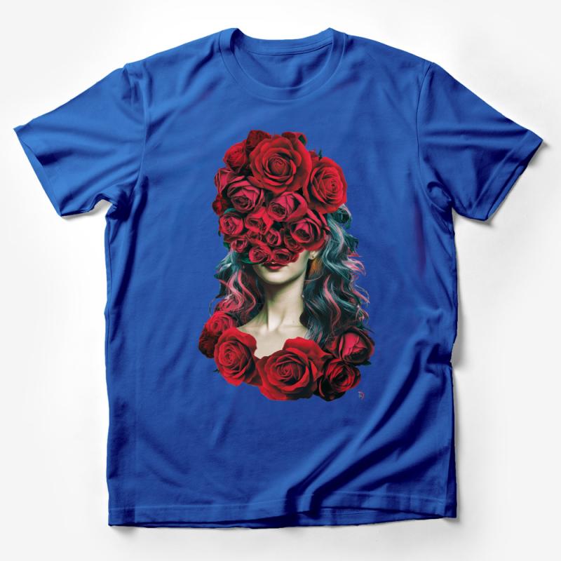 Women's Floral Rose Head Design T-Shirt, Artistic Red Roses Print, Stylish Graphic Tee, Nature-Inspired Casual Wear Male T-Shirt