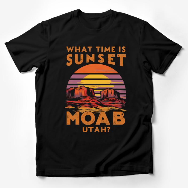 Moab Utah Sunset Graphic T-Shirt, Retro Inspired Nature Lover Tee, Outdoor Adventure Shirt, Unisex Casual Travel Clothing Male T-Shirt