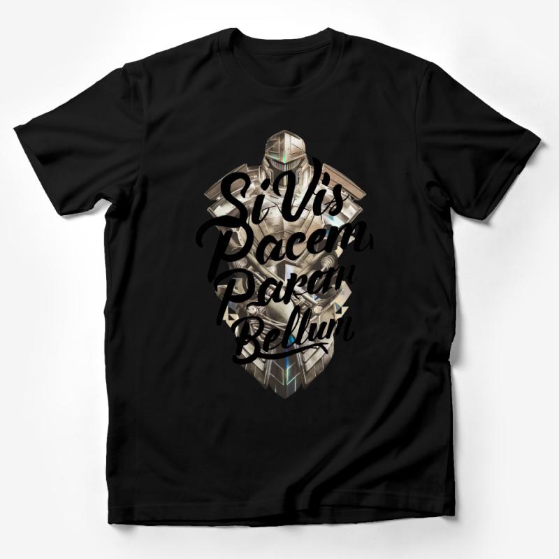 Futuristic Knight Latin Quote T-Shirt, Si Vis Pacem Parabellum, Geometric Armor Design, Unisex Tee, Unique Graphic Shirt, Gift Idea Male T-Shirt