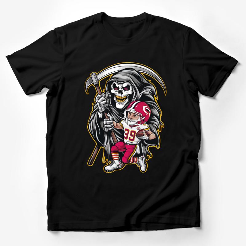 Grim Reaper and Football Player Graphic Tee, Fantasy Sports T-Shirt, Cool Sports Fan Apparel, Unique Fantasy Football Shirt, Gift for Gamers Male T-Shirt