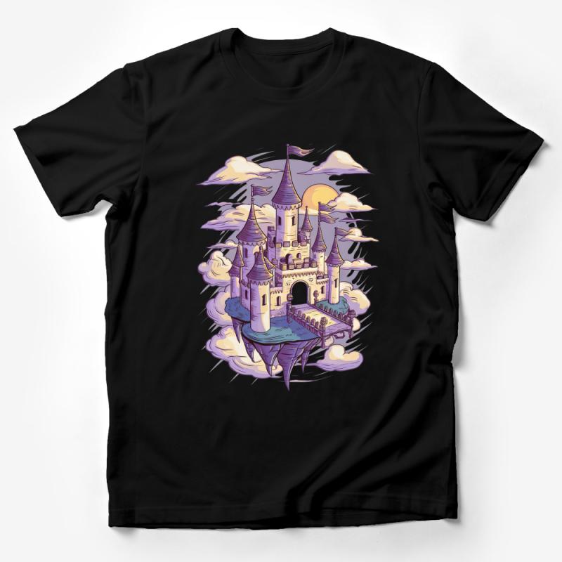 Enchanted Castle T-Shirt, Fantasy Art Tee, Magical Floating Castle, Whimsical Illustration, Unisex Cotton Shirt, Unique Graphic Top Male T-Shirt