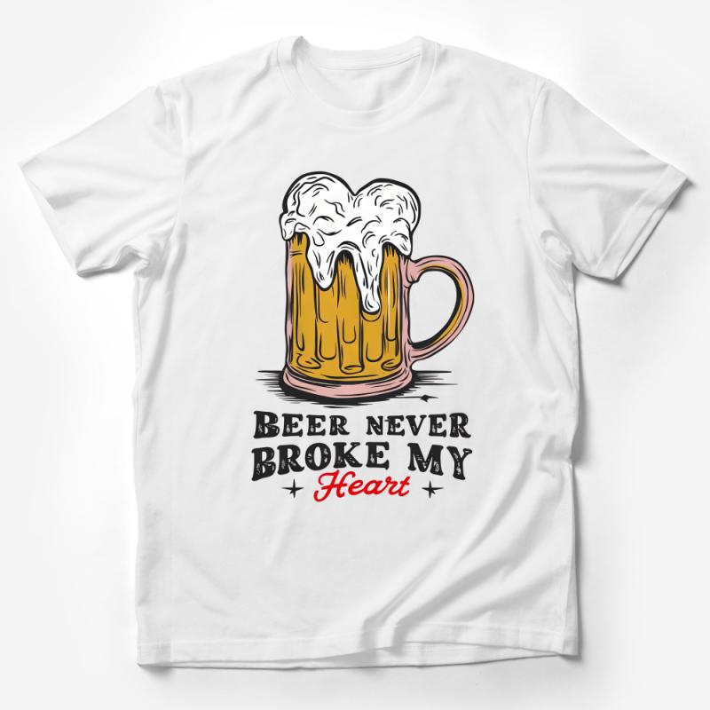 Beer Lover T-Shirt, Beer Never Broke My Heart Tee, Unisex Craft Beer Graphic Shirt, Casual Brewery Hops and Bar Wear Male T-Shirt