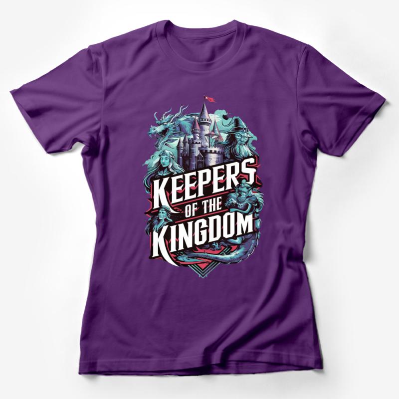 Fantasy Castle T-Shirt, Keepers of the Kingdom Graphic Tee, Medieval Wizards and Dragons Unisex Apparel Female T-Shirt