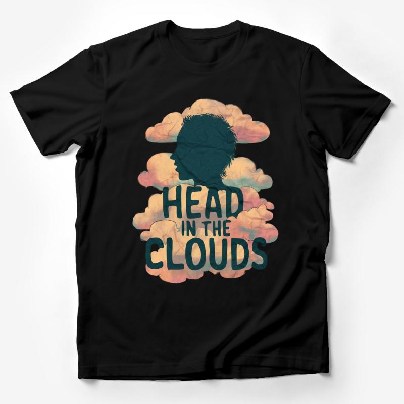 Abstract Silhouette T-Shirt, Head in the Clouds Quote, Artistic Graphic Tee, Unisex Casual Fashion, Soft Cotton Shirt, Gift for Dreamers Male T-Shirt