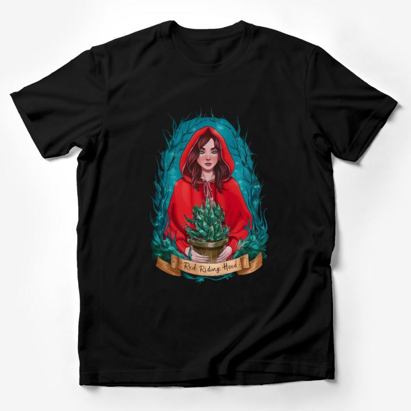 Red Riding Hood Inspired Graphic Tee, Women's Fairy Tale Illustration T-Shirt, Enchanted Forest Fashion Top Male T-Shirt