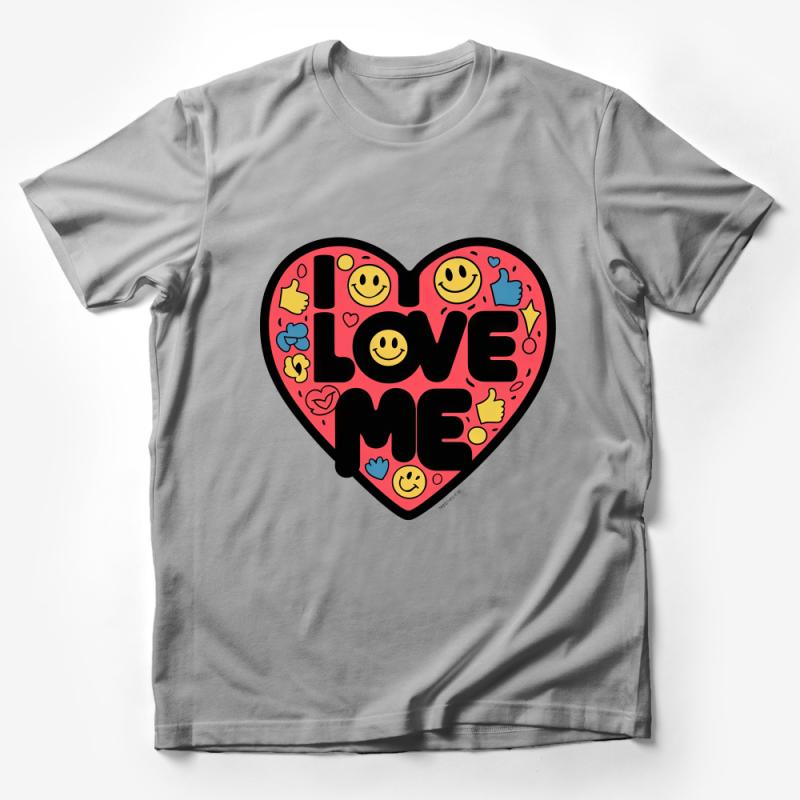 I Love Me Heart T-Shirt, Positive Self Love Graphic Tee, Cute Smiley Face Design, Trendy Self-Care Shirt, Unisex Tee Male T-Shirt