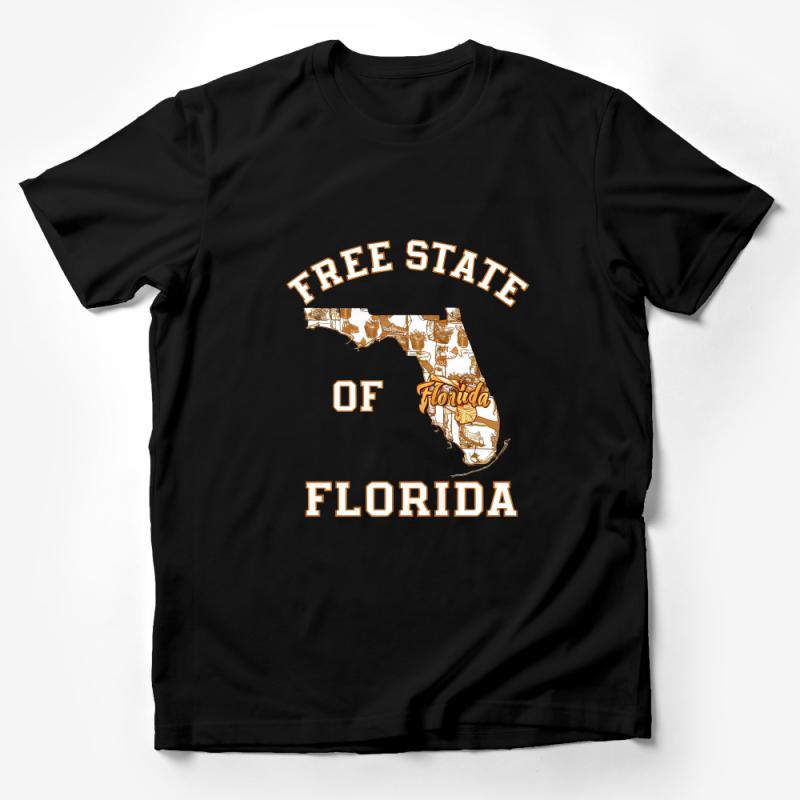 Vintage Florida T-Shirt, Retro Free State Graphic Tee, Unisex Florida Map Souvenir Top, Casual Travel Shirt, Unique Sunshine State Apparel Male T-Shirt