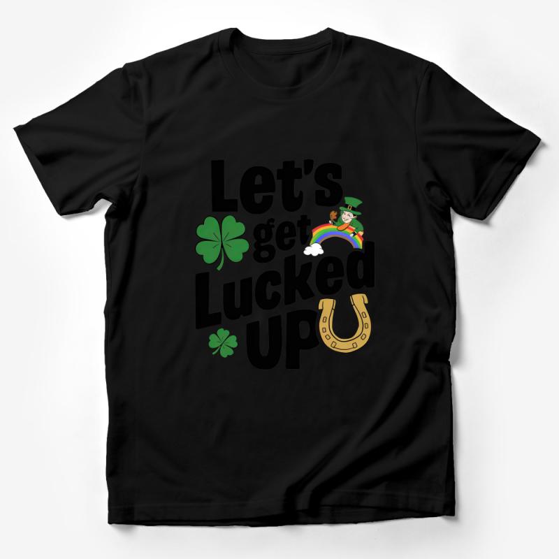 St. Patrick's Day T-Shirt Let's Get Lucked Up Graphic Tee Irish Celebration Festive Shirt with Leprechaun and Clover Design Male T-Shirt