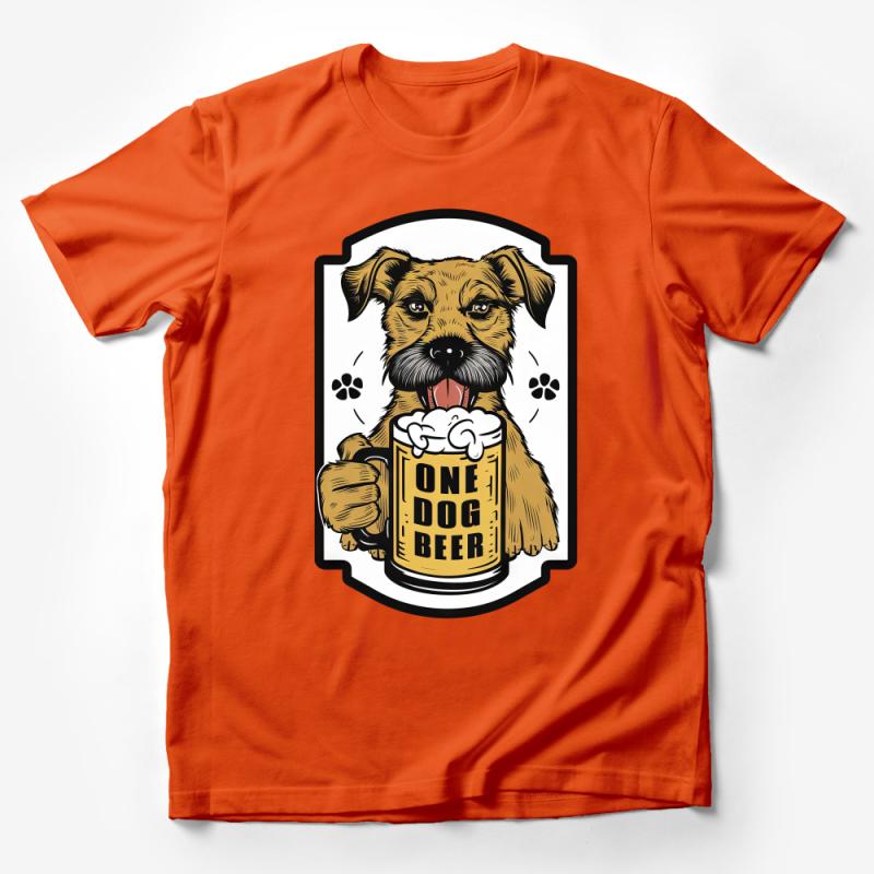 One Dog Beer Funny T-Shirt, Dog Holding Beer Mug Graphic Tee, Pet Lover Pub Shirt, Casual Unisex Dog Print Top Male T-Shirt