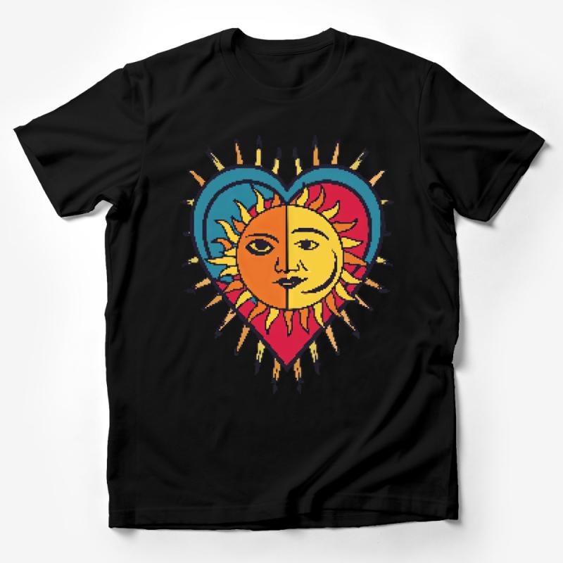 Celestial Sun and Moon Heart T-Shirt, Boho Chic Graphic Tee, Unisex Summer Casual Wear, Festival Clothing, Unique Gift Idea Male T-Shirt