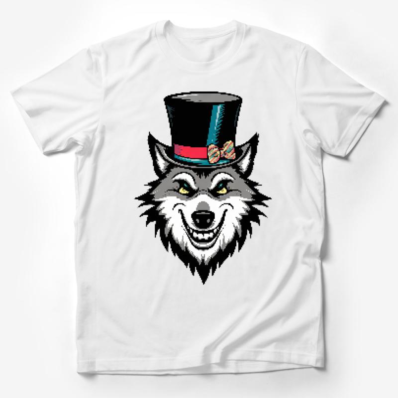 Unique Dapper Wolf T-Shirt, Stylish Animal Graphic Tee, Hipster Wolf with Top Hat, Unisex Fashion Shirt, Cool Wolf Illustration Apparel Male T-Shirt