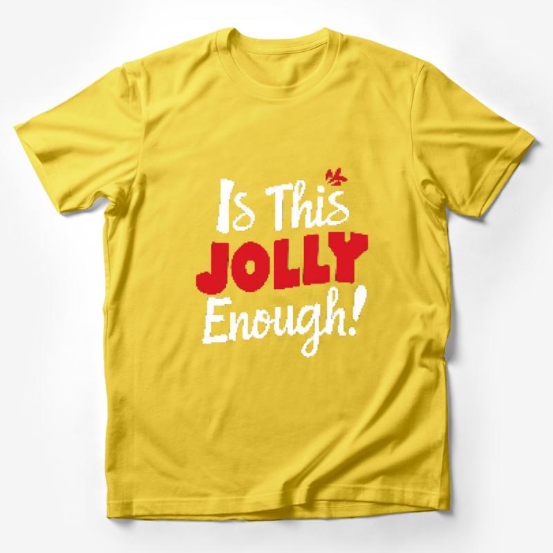 Festive Jolly Red Text Holiday T-Shirt, Unisex Christmas Tee, Casual Printed Graphic Shirt, Winter Apparel Gift Idea Male T-Shirt