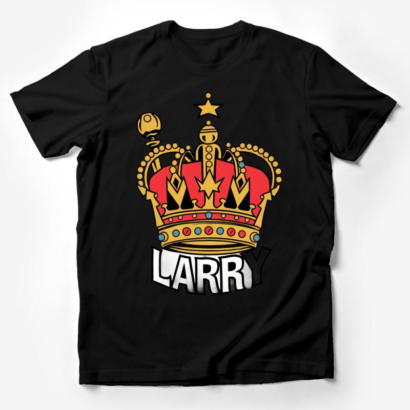 Personalized Larry Crown Graphic T-Shirt, Custom Name Royalty Tee, Bold Colorful Crown Design, Unisex Fashion Top, Gift for Him or Her Male T-Shirt