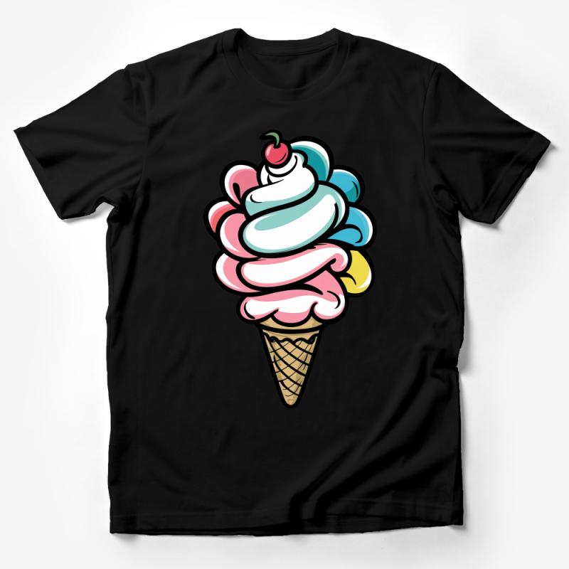 Colorful Ice Cream Cone Graphic T-Shirt, Fun Summer Tee, Unisex Casual Shirt, Gift for Sweet Lovers, Trendy Food Print Top Male T-Shirt