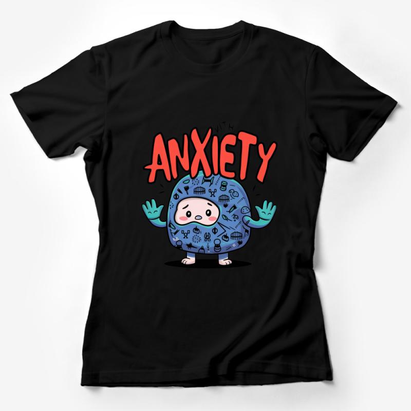 Cute Anxiety Awareness Cartoon T-Shirt, Mental Health Support Tee, Unisex Adults and Teens, Colorful Anxiety Graphic Shirt Female T-Shirt