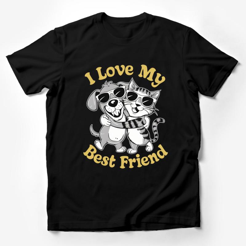 Best Friend Dog and Cat T-Shirt, Cute Animal Friendship Tee, I Love My Pet Pal Tee, Unisex Graphic Shirt for Animal Lovers Male T-Shirt