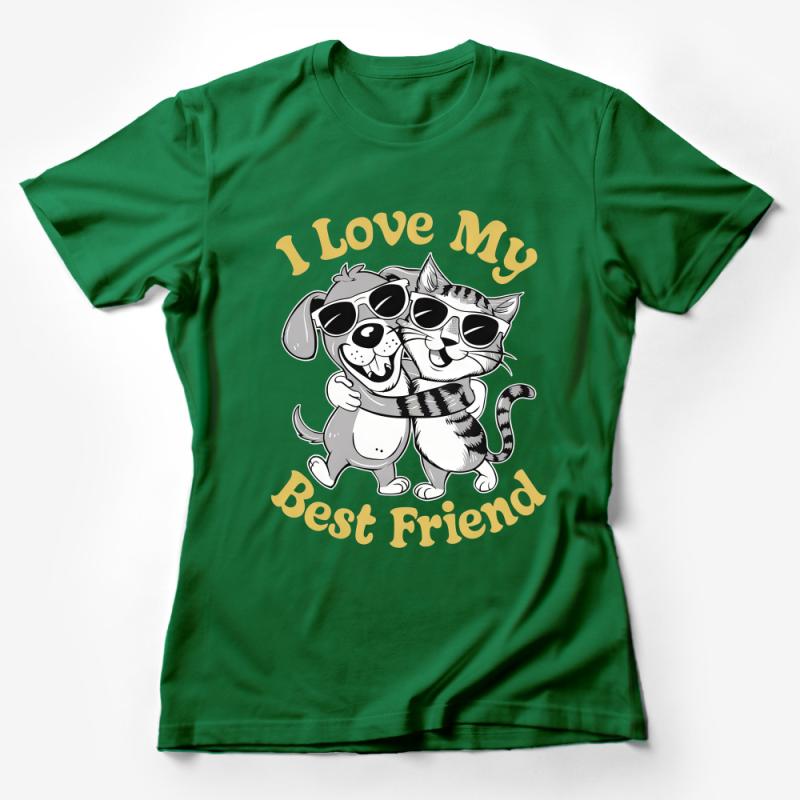 Best Friend Dog and Cat T-Shirt, Cute Animal Friendship Tee, I Love My Pet Pal Tee, Unisex Graphic Shirt for Animal Lovers Female T-Shirt