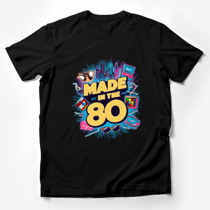 Unisex 80s Retro T-Shirt, Colorful Vintage Graphic Tee, Classic 1980s Party Shirt, Nostalgic Gift Idea, Casual Streetwear Male T-Shirt