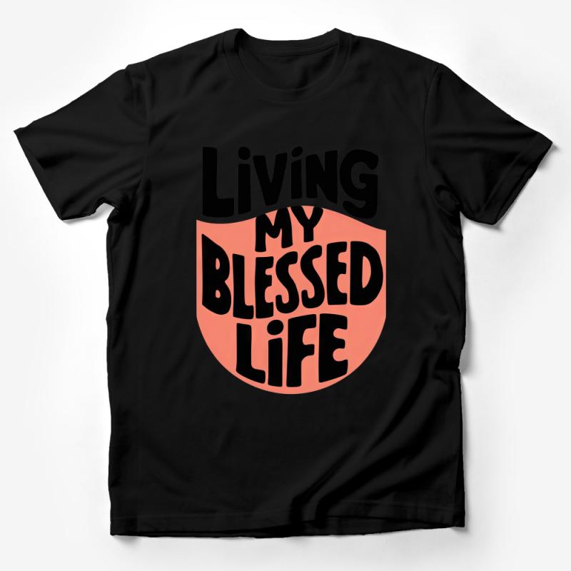 Inspirational Quote T-Shirt, Living My Blessed Life, Positive Message Tee, Gift for Her, Motivational Shirt, Coral Graphic Top Male T-Shirt