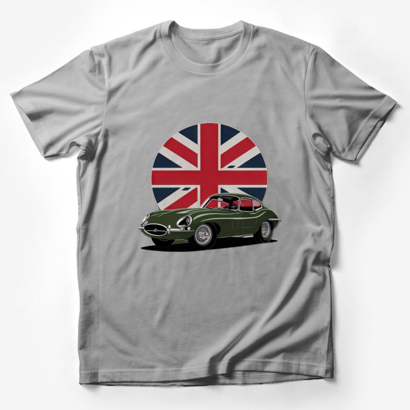 Vintage British Car T-Shirt, Classic Automobile Tee, Retro Union Jack Background Shirt, Gift for Car Enthusiasts, Unique Auto Design Top Male T-Shirt