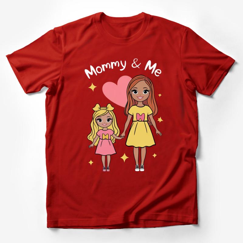 Mommy and Me Matching T-Shirts, Cute Cartoon Mother Daughter Tees, Heart Graphic Family Outfit, Twinning Look, Yellow Bow Shirt Male T-Shirt