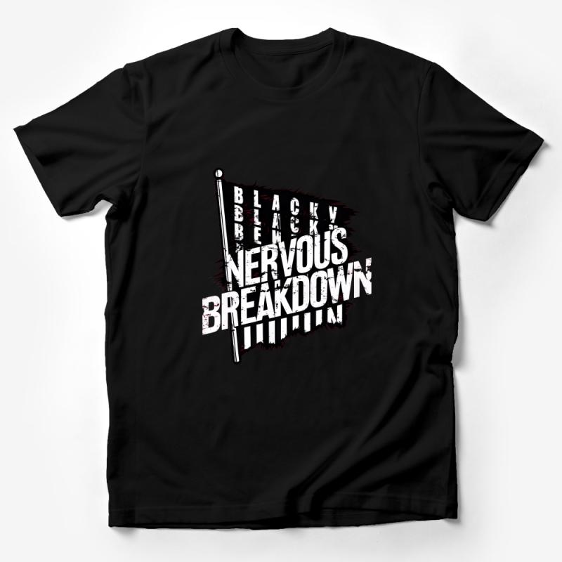 Distressed Flag Style T-Shirt, Black Nervous Breakdown Text, Graphic Tee, Urban Streetwear, Unisex Fashion Top, Bold Statement Shirt Male T-Shirt