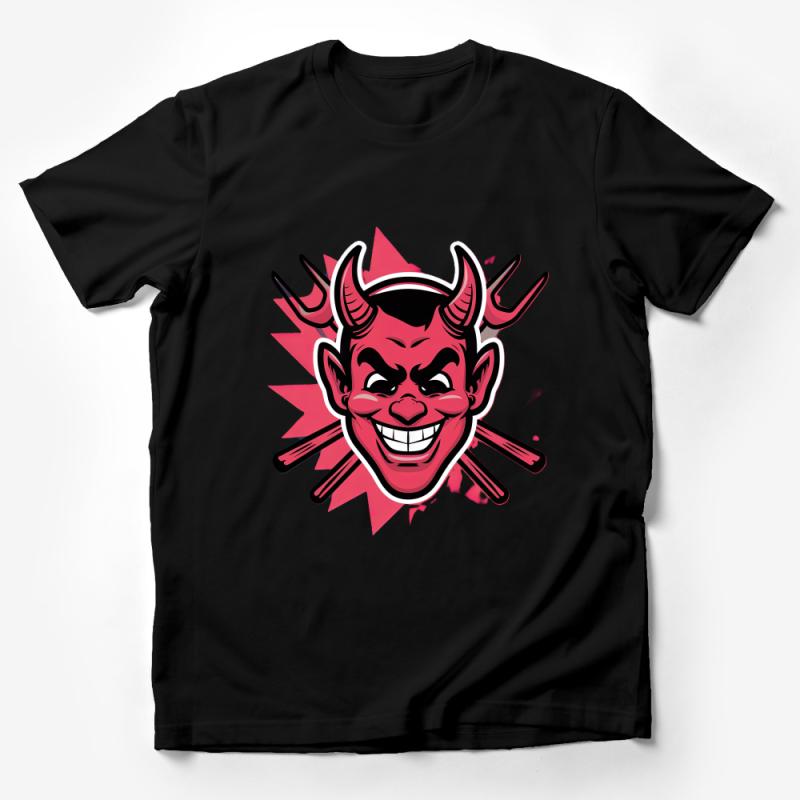 Red Devil Cartoon Graphic Tee, Men's Unique Demon Illustration T-Shirt, Casual Streetwear, Edgy Comic Style Top, Gift for Him Male T-Shirt