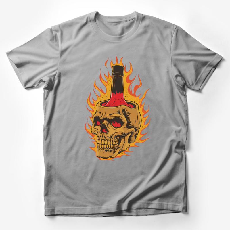 Hot Sauce Skull T-Shirt, Fiery Skeleton Head with Flames, Spicy Food Lover Gift, Unique Graphic Tee, Men's and Women's Casual Wear Male T-Shirt