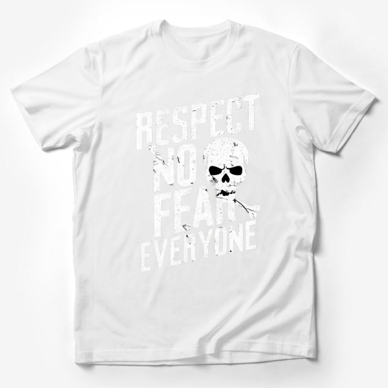 Respect No Fear Everyone Skull Graphic T-Shirt, Bold Statement Tee, Unisex Casual Shirt, Edgy Fashion Top, Distressed Print Apparel Male T-Shirt