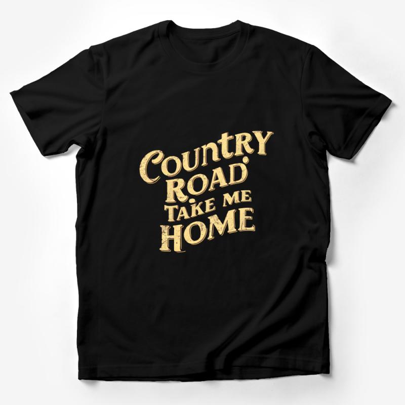 Vintage Country Road Take Me Home T-Shirt, Rustic Gold Lettering Tee, Unisex Travel Shirt, Graphic Music Lyric Tee Male T-Shirt