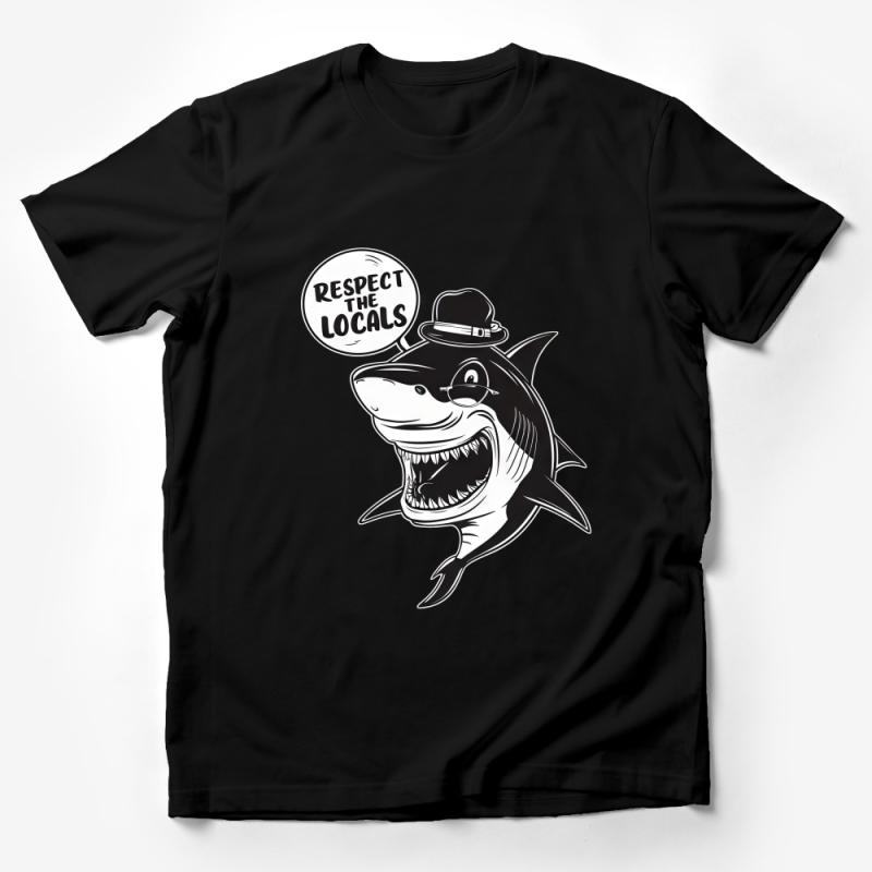 Respect the Locals Shark T-Shirt, Cool Shark With Hat Graphic Tee, Beach Vacation Shirt, Unisex Ocean Themed Apparel Male T-Shirt