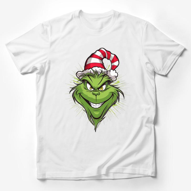 Festive Grinch Face T-Shirt, Christmas Holiday Graphic Tee, Funny Whimsical Character Shirt, Unisex Apparel Male T-Shirt