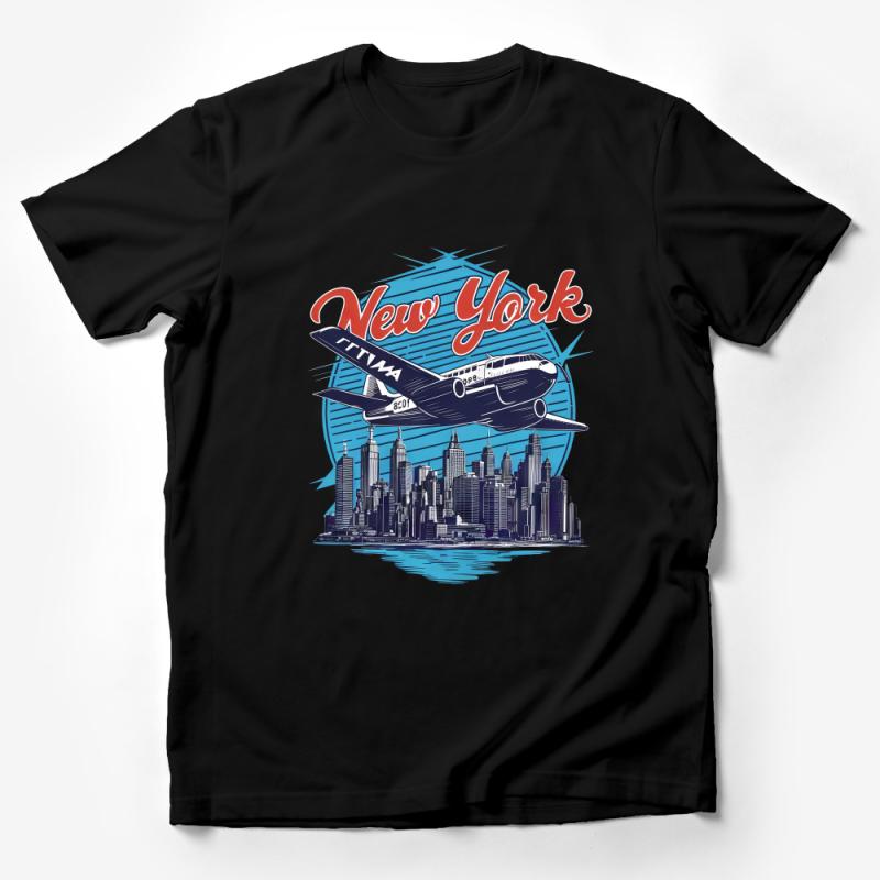 Vintage New York City T-Shirt, Retro Airplane Graphic Tee, Urban Skyline Casual Shirt, Travel Fashion Top, Unisex Gift Idea Male T-Shirt