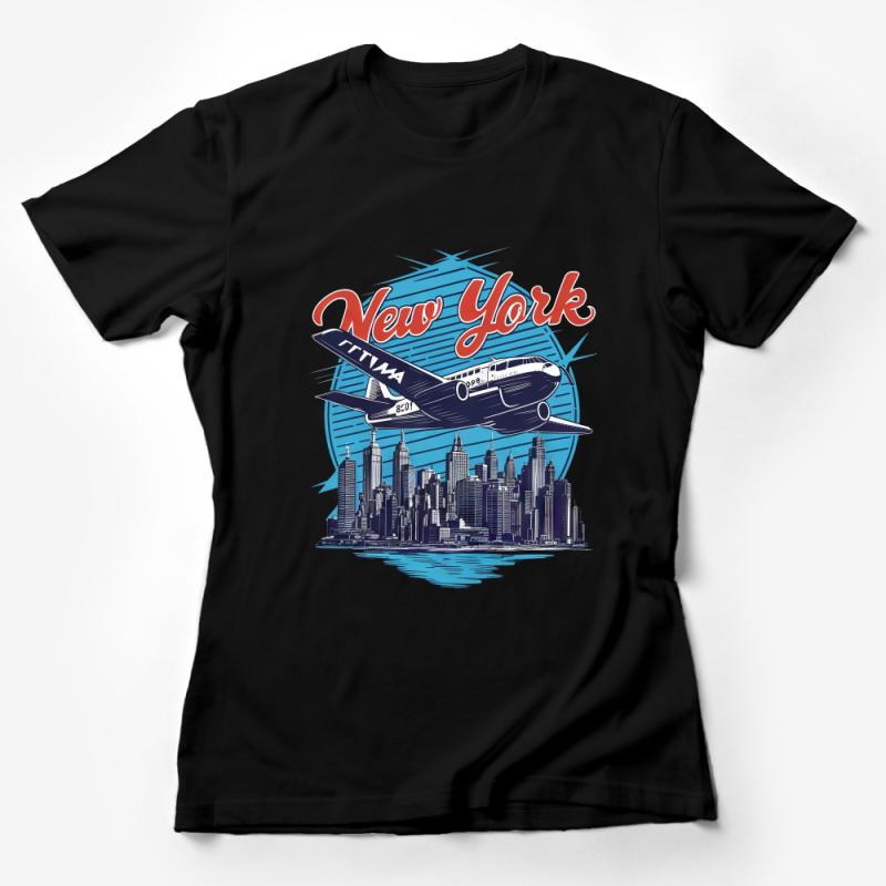 Vintage New York City T-Shirt, Retro Airplane Graphic Tee, Urban Skyline Casual Shirt, Travel Fashion Top, Unisex Gift Idea Female T-Shirt