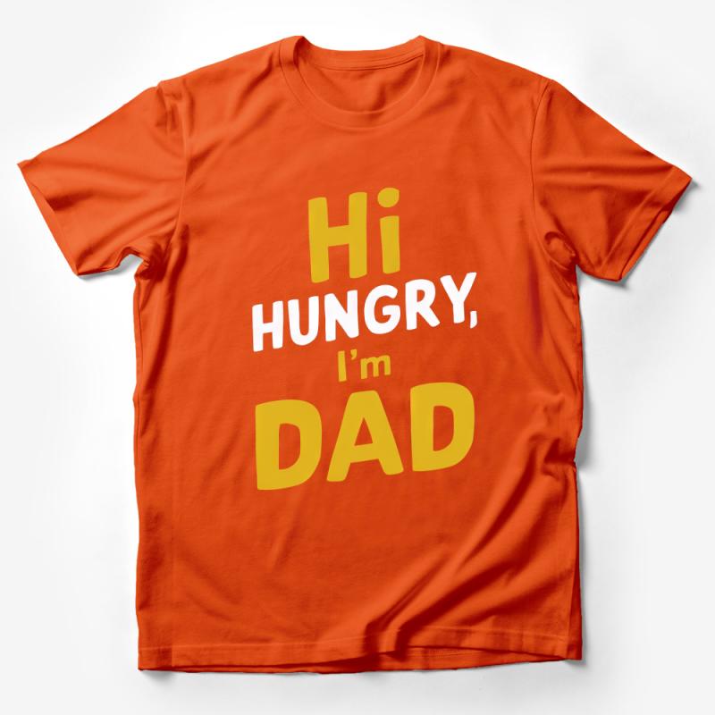 Funny Dad Joke T-Shirt, Hi Hungry I'm Dad, Yellow Text Tee, Gift for Father, Casual Wear, Humorous Quote Shirt Male T-Shirt