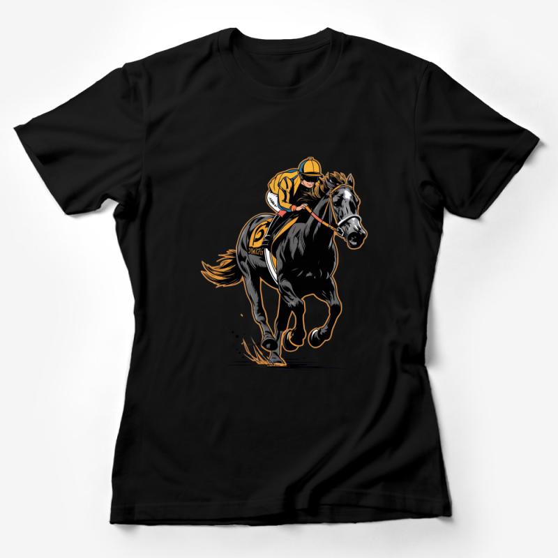 Horse Racing Graphic Tee, Equestrian Sports T-Shirt, Jockey and Horse Print, Unisex Horse Lover Shirt, Casual Streetwear, Gift for Racing Fans Female T-Shirt