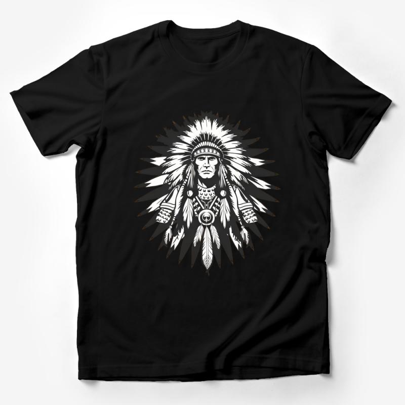 Unisex Native American Chief Headdress T-Shirt, Graphic Tee, Tribal Festival Shirt, Boho Clothing, Custom Artwork Tee, Unique Gift Male T-Shirt