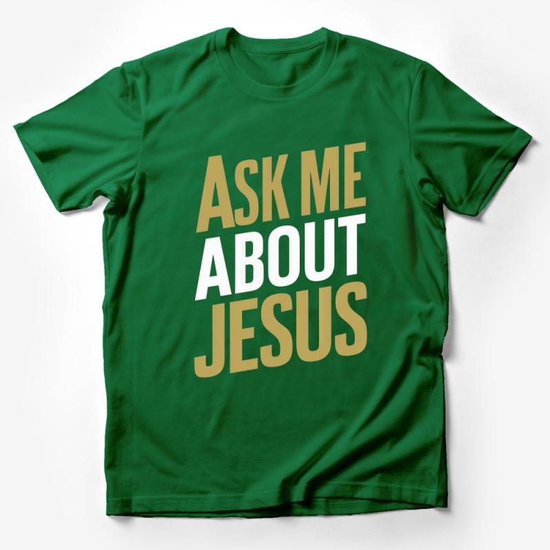 Ask Me About Jesus Bold Text T-Shirt, Christian Faith Shirt, Religious Conversation Starter Tee, Unisex Tee Male T-Shirt