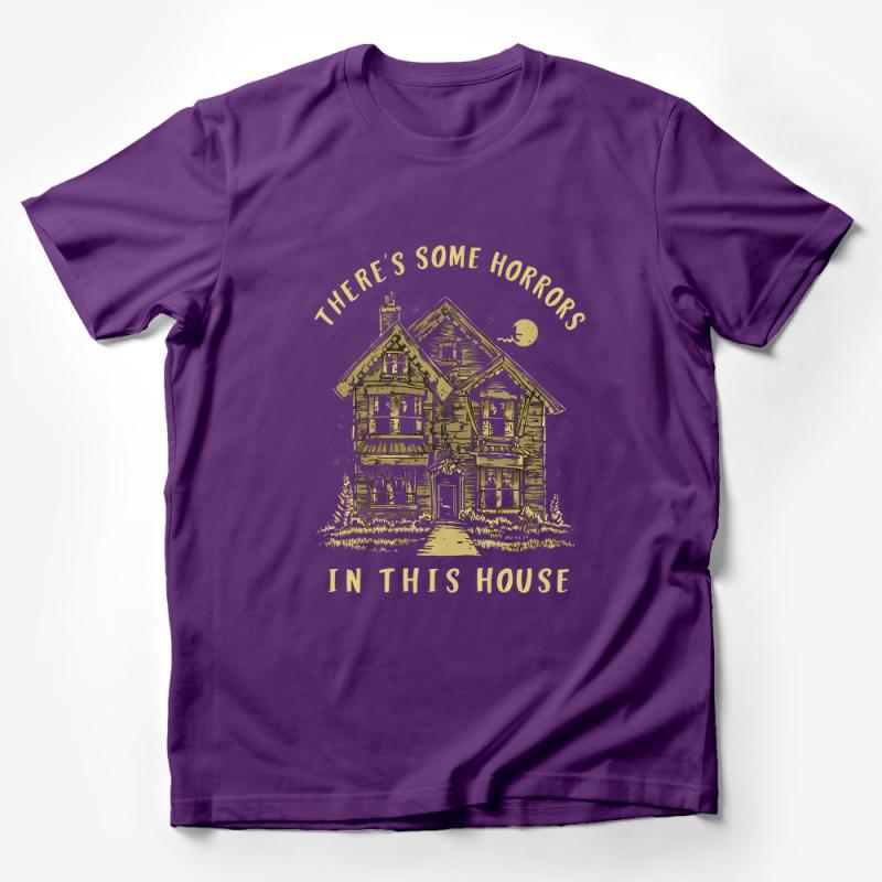 There's Some Horrors In This House T-Shirt, Spooky Haunted House Graphic Tee, Halloween Horror Casual Shirt, Unisex Fashion Top Male T-Shirt